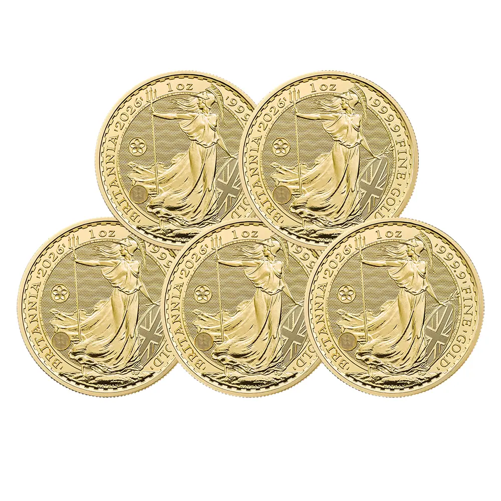 地金型2：6332 【R-TRUST様専用・2500円割引後価格】 イギリス 2026 チャールズ3世 ブリタニア 100ポンド 1オンス 金貨 黄金桜マーク入り【5枚】 (コインケース付き)