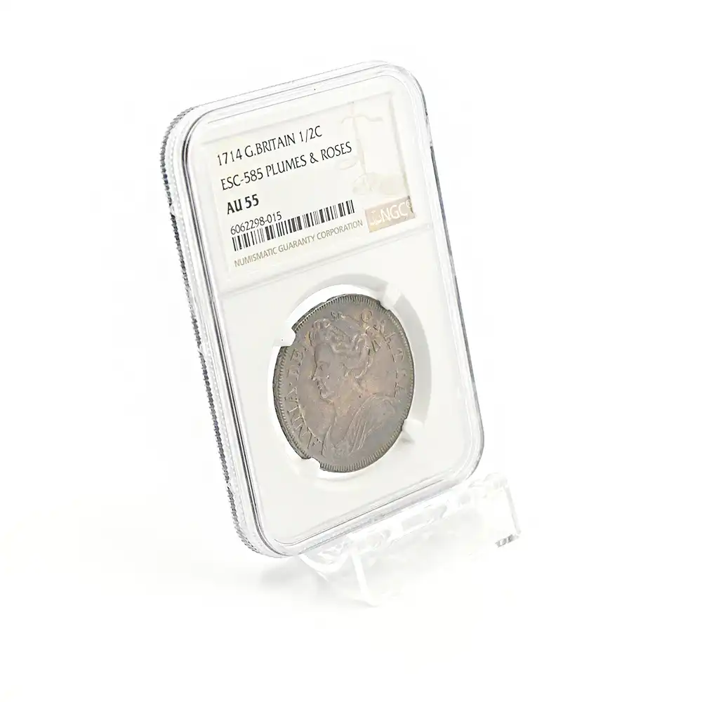 アンティークコイン6：1605 1714 アン女王 1/2クラウン銀貨 NGC AU55 ESC-585