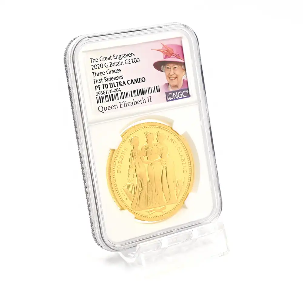 モダンコイン6：1714 2020 エリザベス2世 スリーグレーセス 200ポンド2オンス金貨 ファーストリリース NGC PF70UC 箱付き