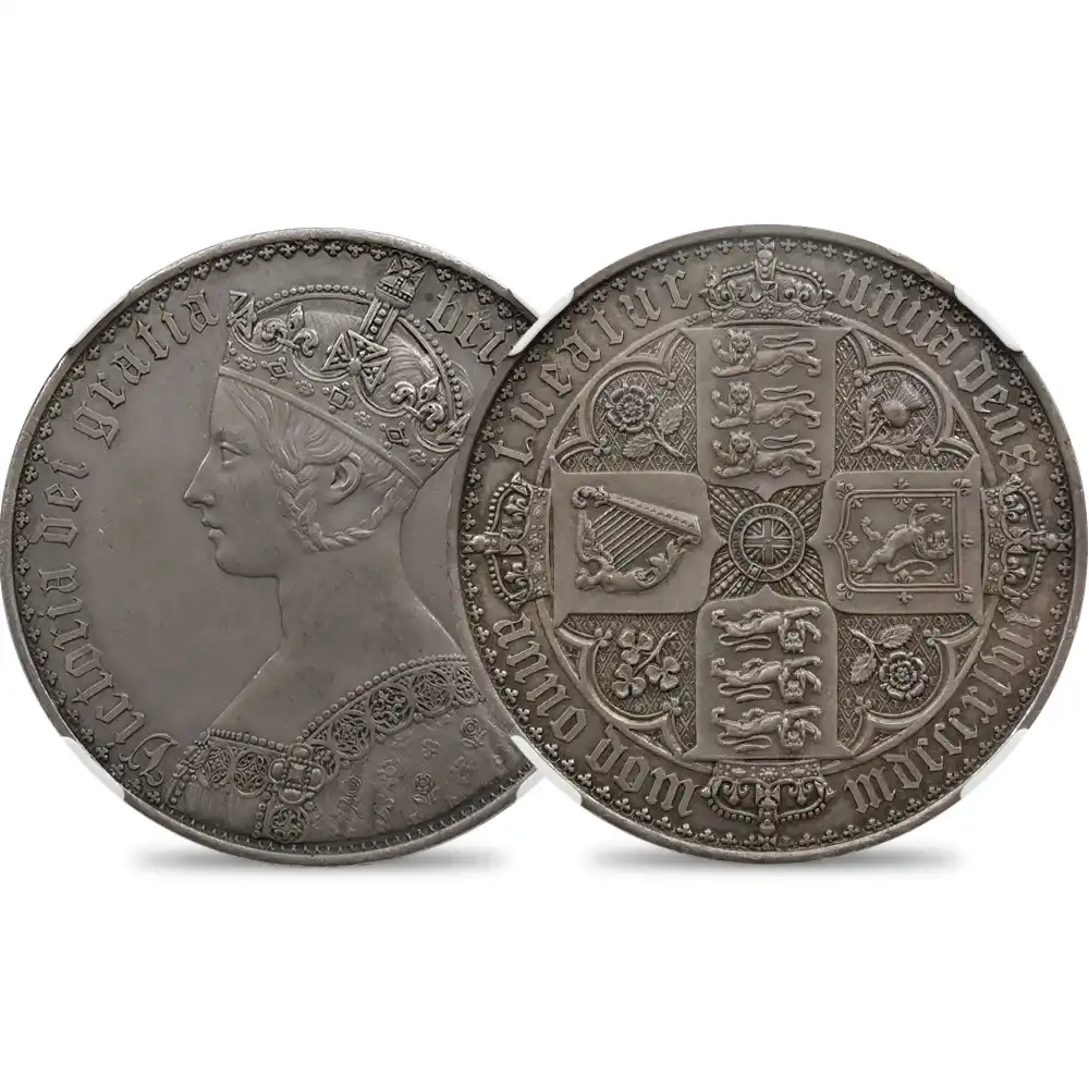 1847 ヴィクトリア女王 ゴチッククラウン銀貨 アンデシモエッジ NGC PF58