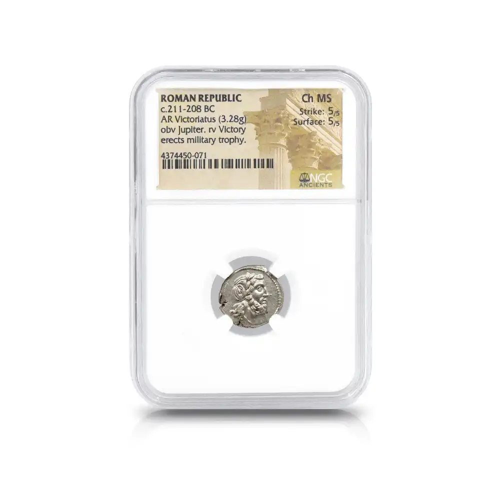 古代コインs4：1815 古代ローマ共和国 紀元前211-208 ヴィクトリアトゥス銀貨 NGC Ch MS Strike: 5/5 Surface: 5/5