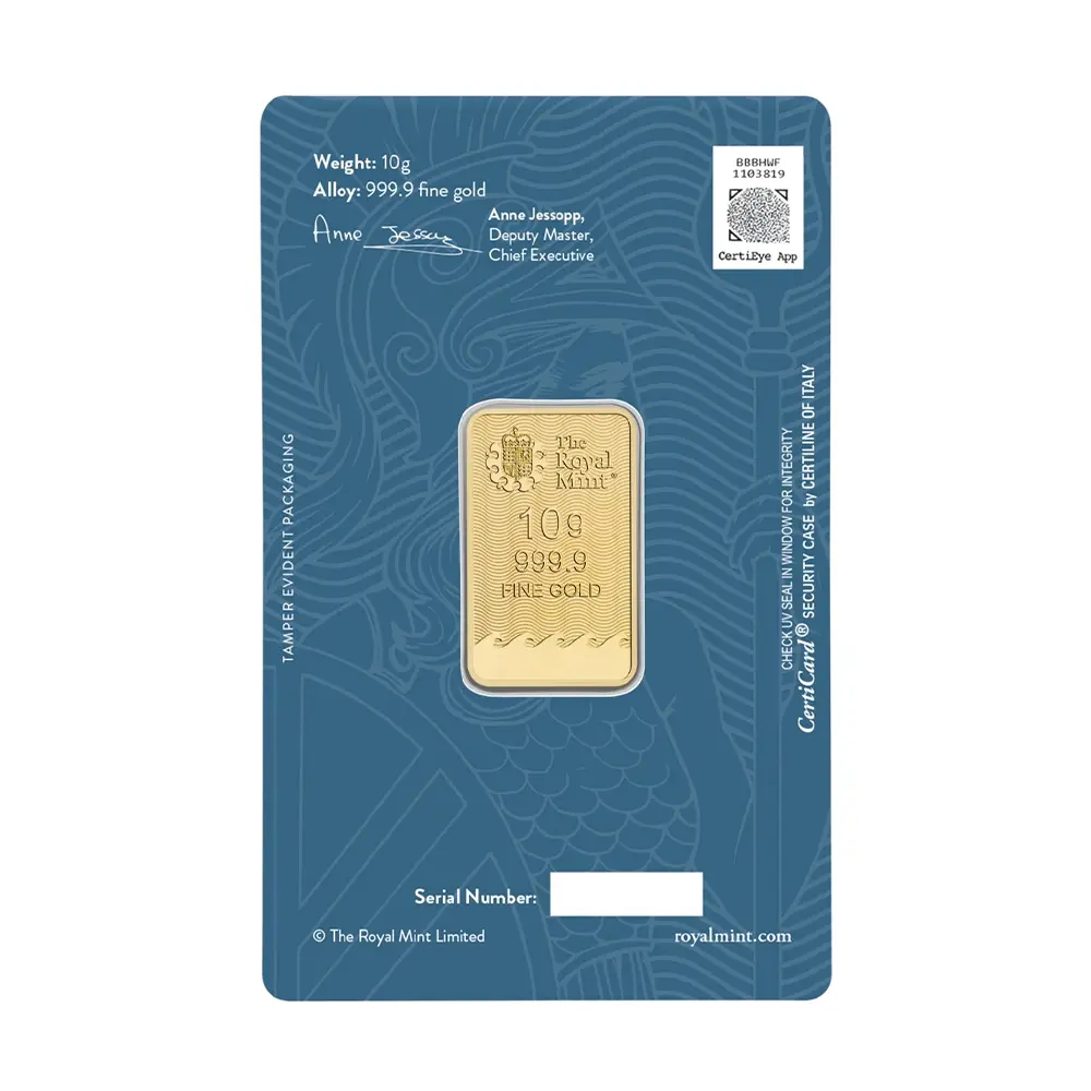 地金型5:6234 イギリス ブリタニア 金の延べ板 10グラム(10g) ゴールドバー 2025年アップグレードデザイン【1本】 (ブリスターパック付き)