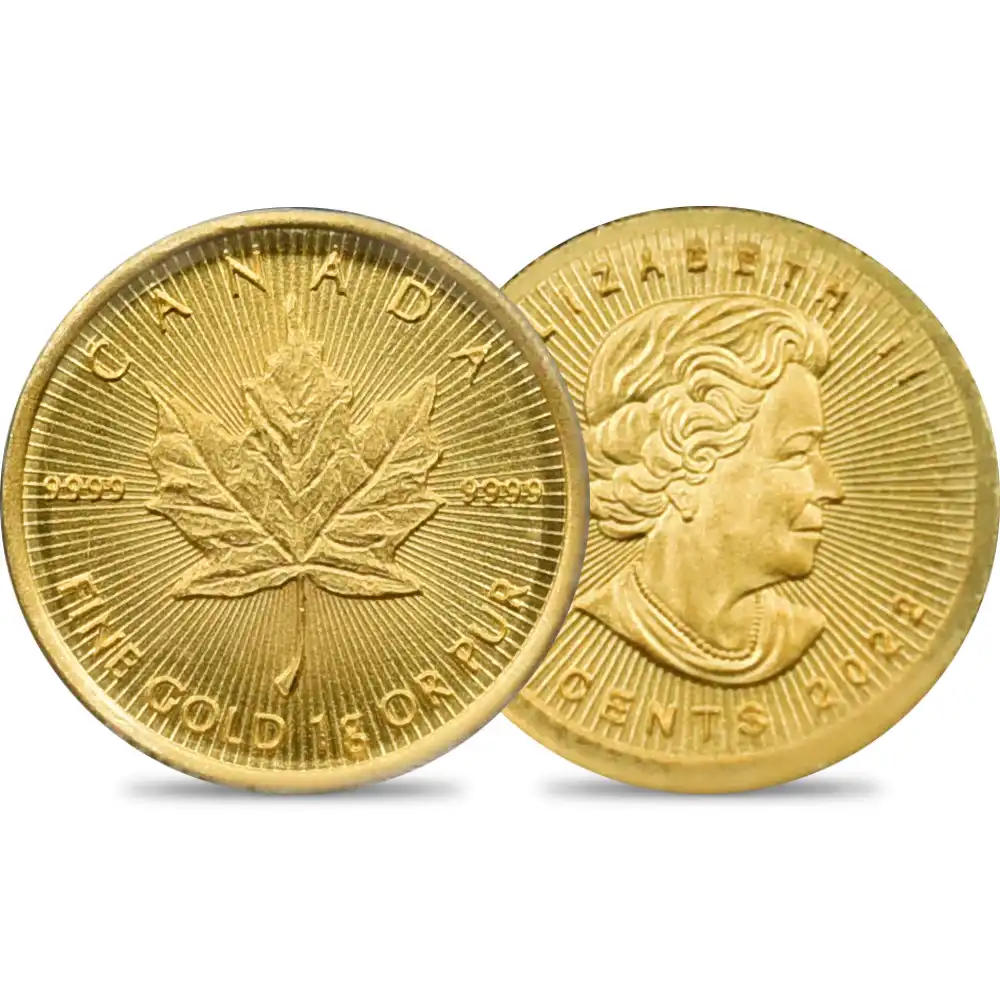 地金型s1：1835 カナダ 2022 エリザベス2世 メイプルリーフ 50セント1グラム地金型金貨