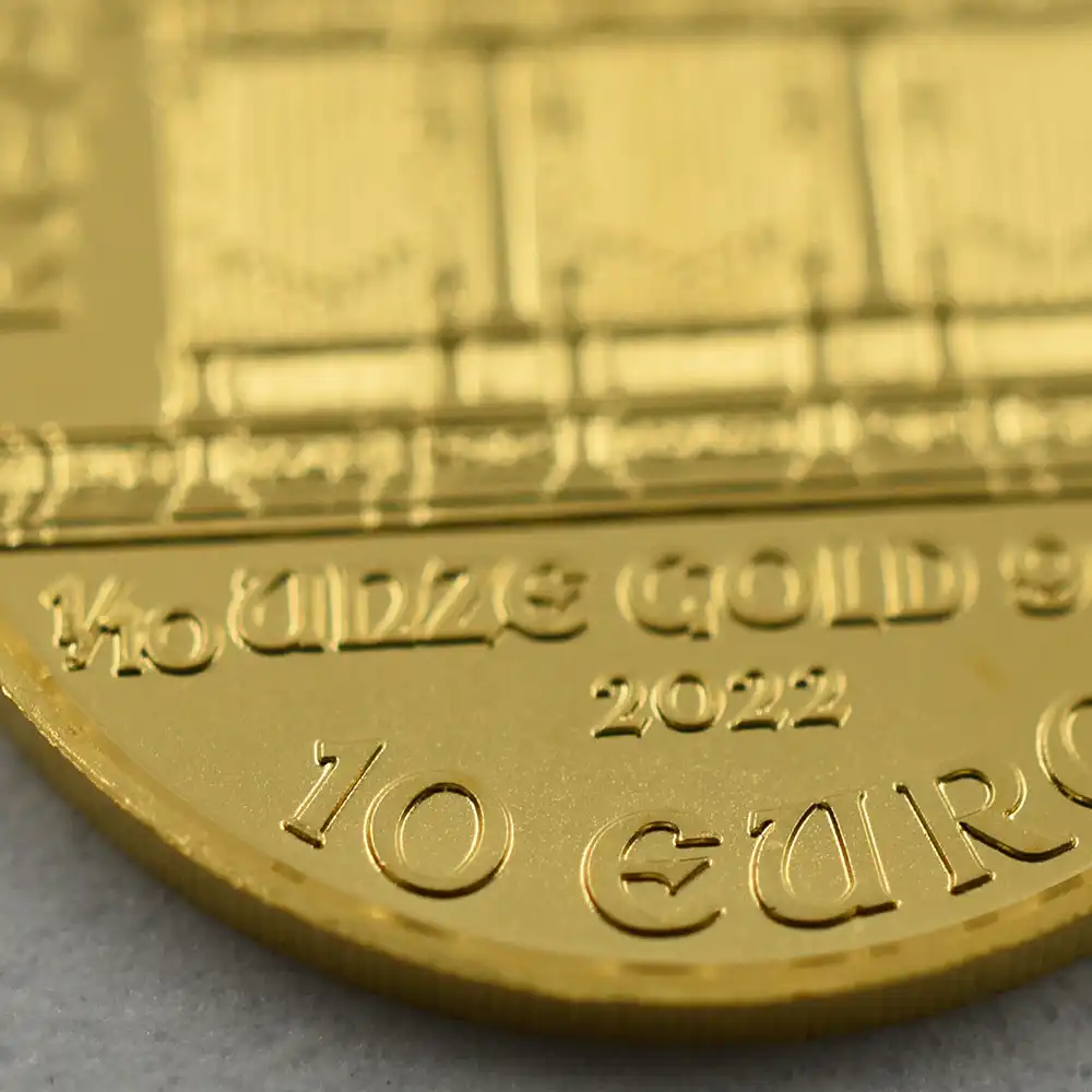 地金型8：1837 オーストリア 2022 ウィーンフィル 10ユーロ 1/10オンス 金貨 【1枚】