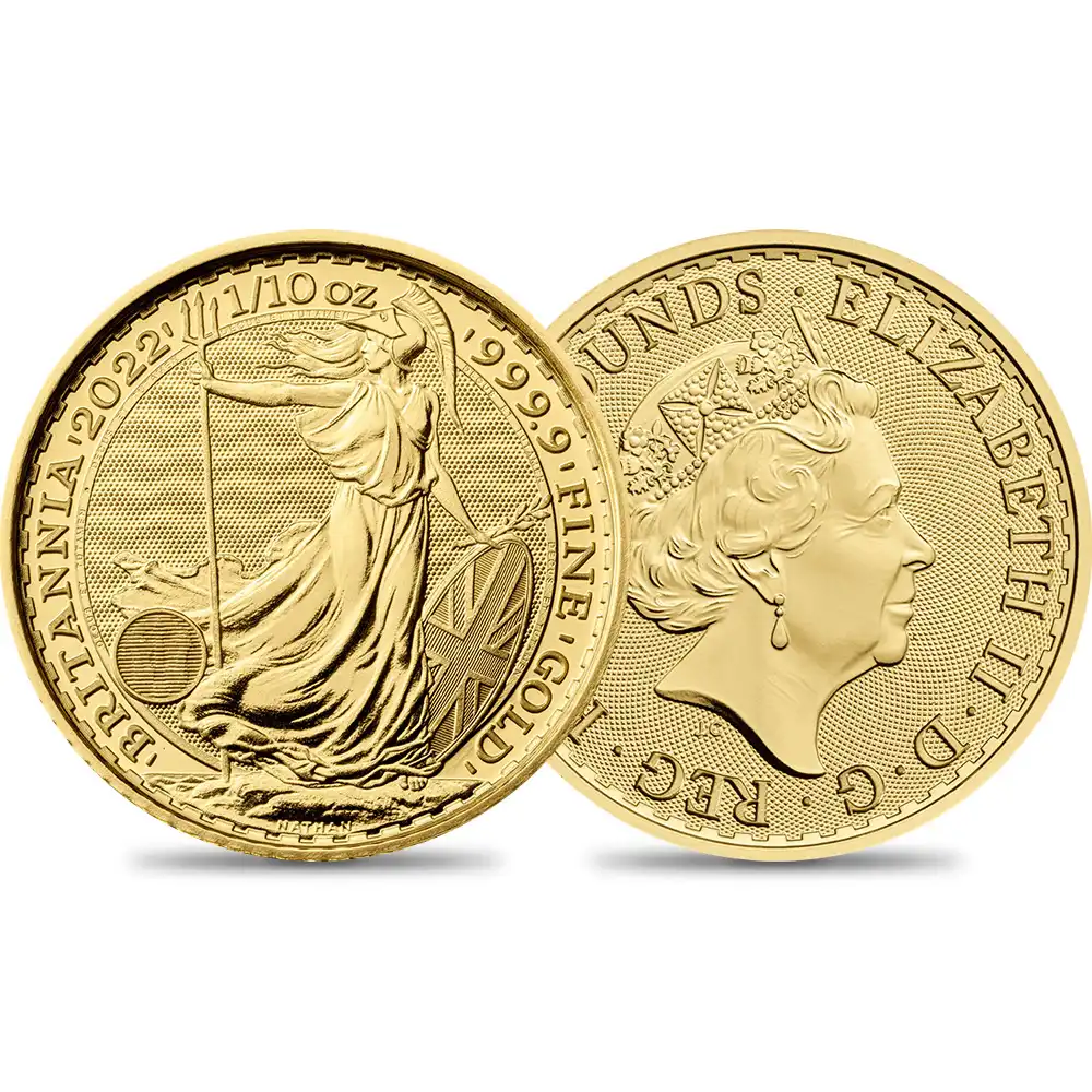 地金型1：1933 イギリス  2022  ブリタニア 10ポンド 1/10オンス 地金型金貨 【1枚】
