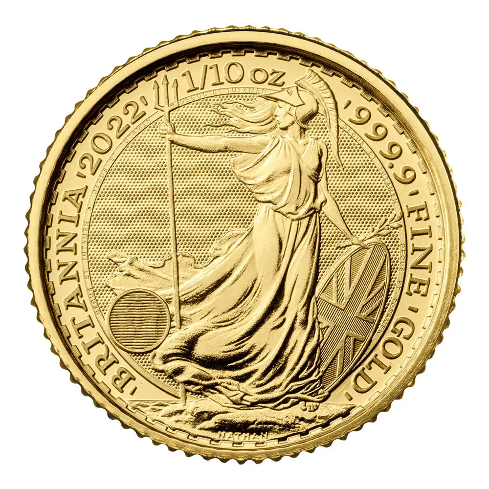 地金型2：1933 イギリス  2022  ブリタニア 10ポンド 1/10オンス 地金型金貨 【1枚】