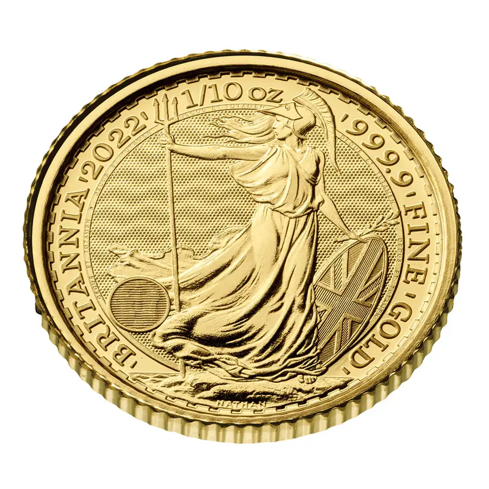 地金型4：1933 イギリス  2022  ブリタニア 10ポンド 1/10オンス 地金型金貨 【1枚】