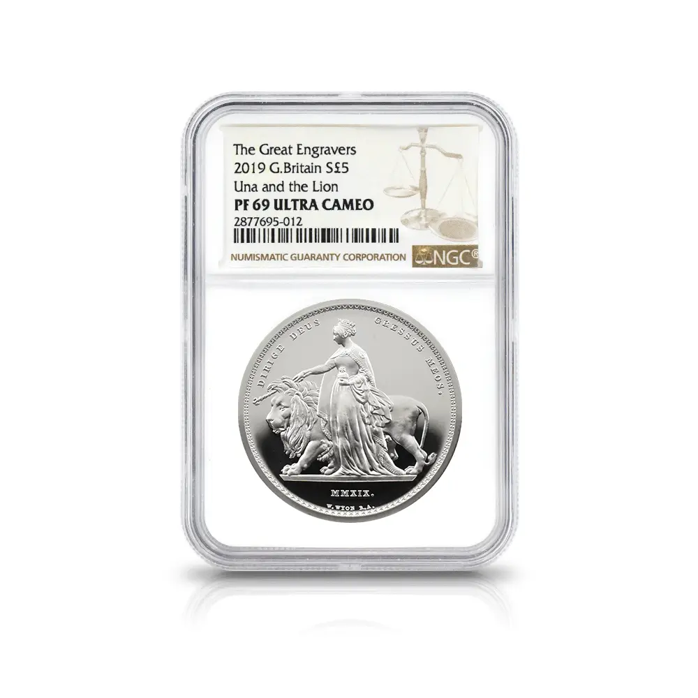 モダンコイン4：6336 2019 エリザベス2世 ウナ＆ライオン 5ポンド2オンス銀貨 NGC PF69UC 箱付き