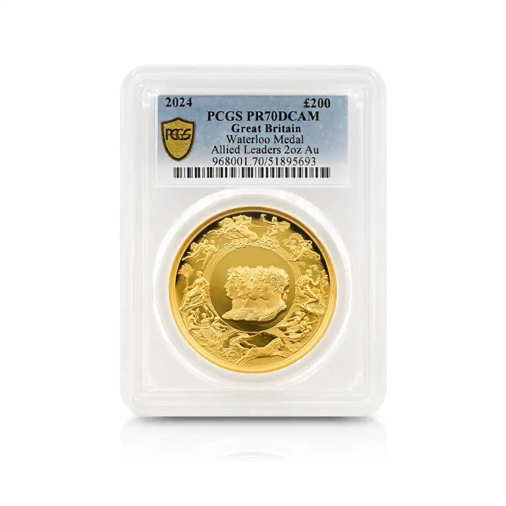 モダンコイン4：6339 2024 チャールズ3世 ワーテルロー・メダル - 連合国代表 200ポンド2オンス金貨 PCGS PR70DC 箱付き