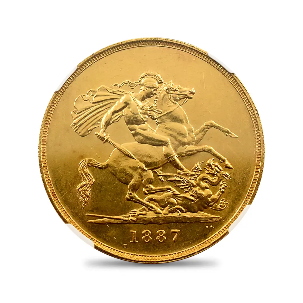 アンティークコイン3:6344 1887 ヴィクトリア女王 ジュビリーヘッド 聖ジョージ竜退治 5ソブリン金貨 NGC MS61 Thorburn Collection