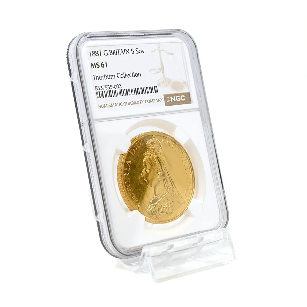 アンティークコイン6:6344 1887 ヴィクトリア女王 ジュビリーヘッド 聖ジョージ竜退治 5ソブリン金貨 NGC MS61 Thorburn Collection
