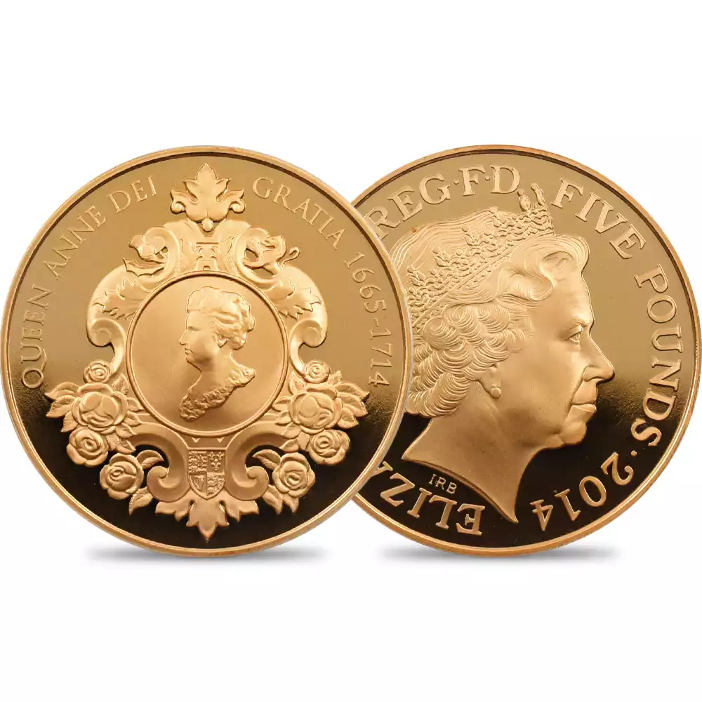 2014 エリザベス2世 アン女王没後300周年記念 5ポンド金貨 PCGS PR69DC