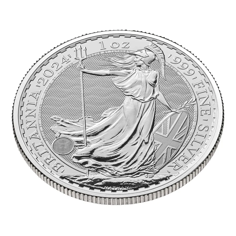 地金型4：3738 イギリス  2024 チャールズ3世 ブリタニア 2ポンド 1オンス 銀貨 【1枚】 (コインケース付き)