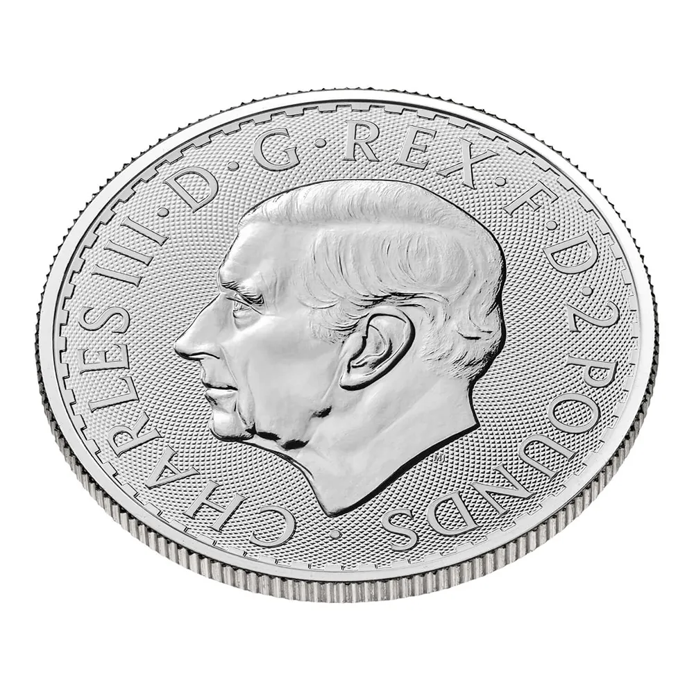 地金型5：3739 イギリス 2024 チャールズ3世 ブリタニア 2ポンド 1オンス 銀貨 【5枚】 (コインケース付き)