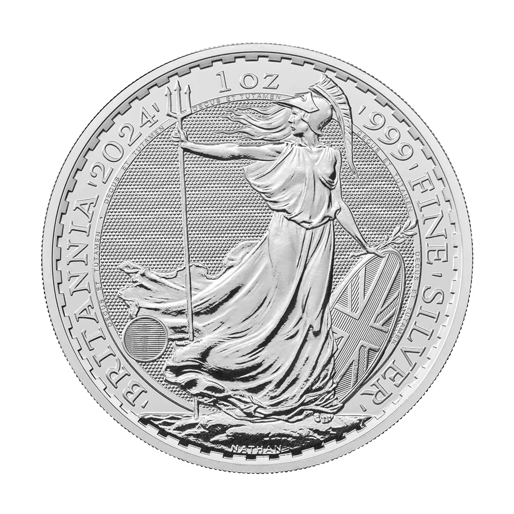 地金型2：3739 イギリス 2024 チャールズ3世 ブリタニア 2ポンド 1オンス 銀貨 【5枚】 (コインケース付き)