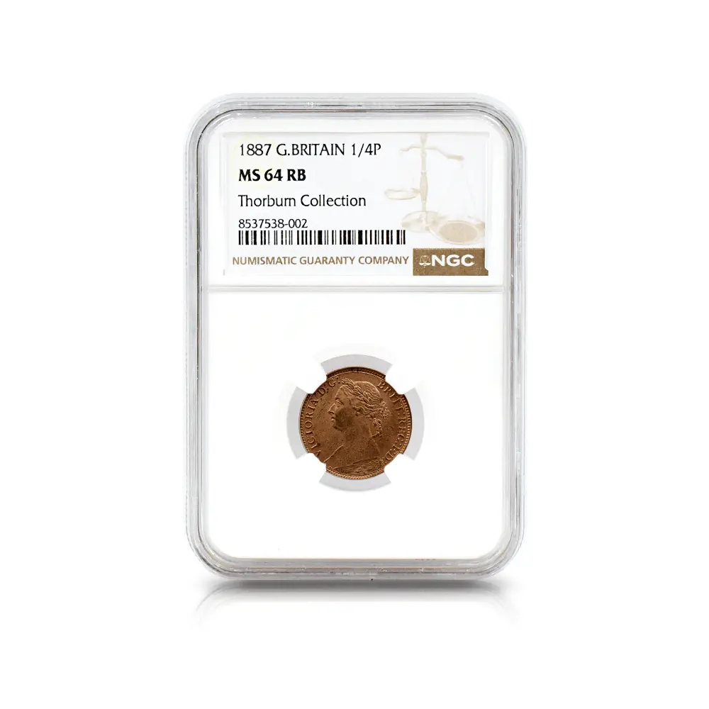 アンティークコイン4:6349 1887 ヴィクトリア女王 ブリタニア 1/4ペニー銅貨 NGC MS64RB Thorburn Collection