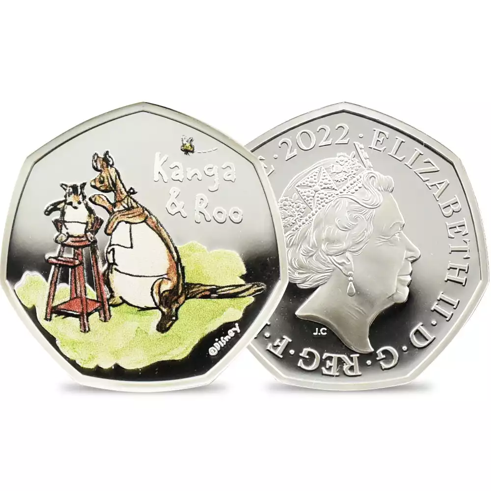 2022 イギリス くまのプーさん カンガ&ルー 50ペンス プルーフカラー銀貨-