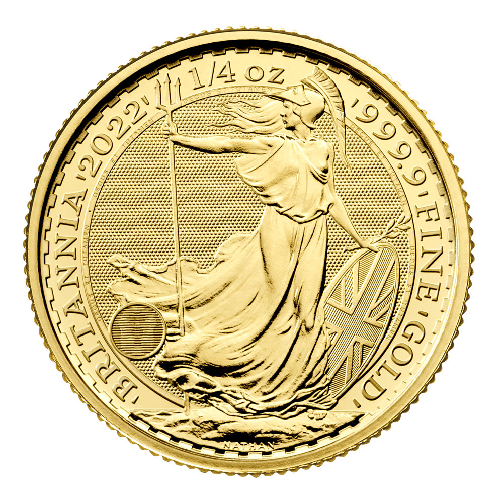 地金型2：2241 イギリス  2022  ブリタニア 25ポンド 1/4オンス 地金型金貨 【1枚】