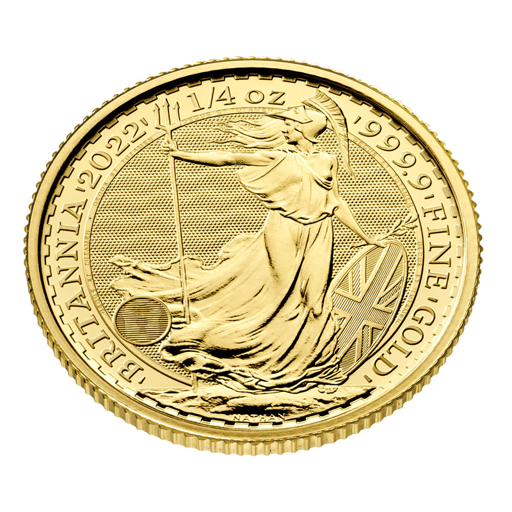 地金型4：2241 イギリス  2022  ブリタニア 25ポンド 1/4オンス 地金型金貨 【1枚】