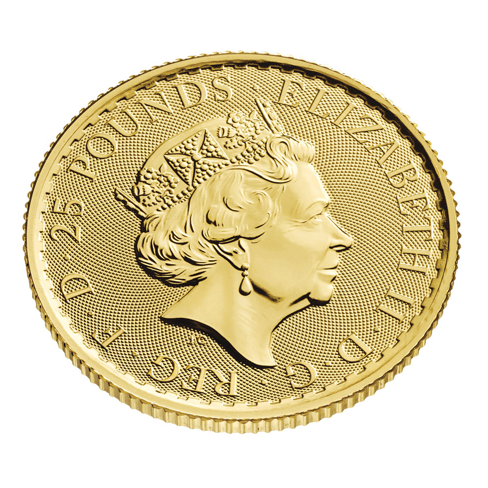 地金型5：2241 イギリス  2022  ブリタニア 25ポンド 1/4オンス 地金型金貨 【1枚】