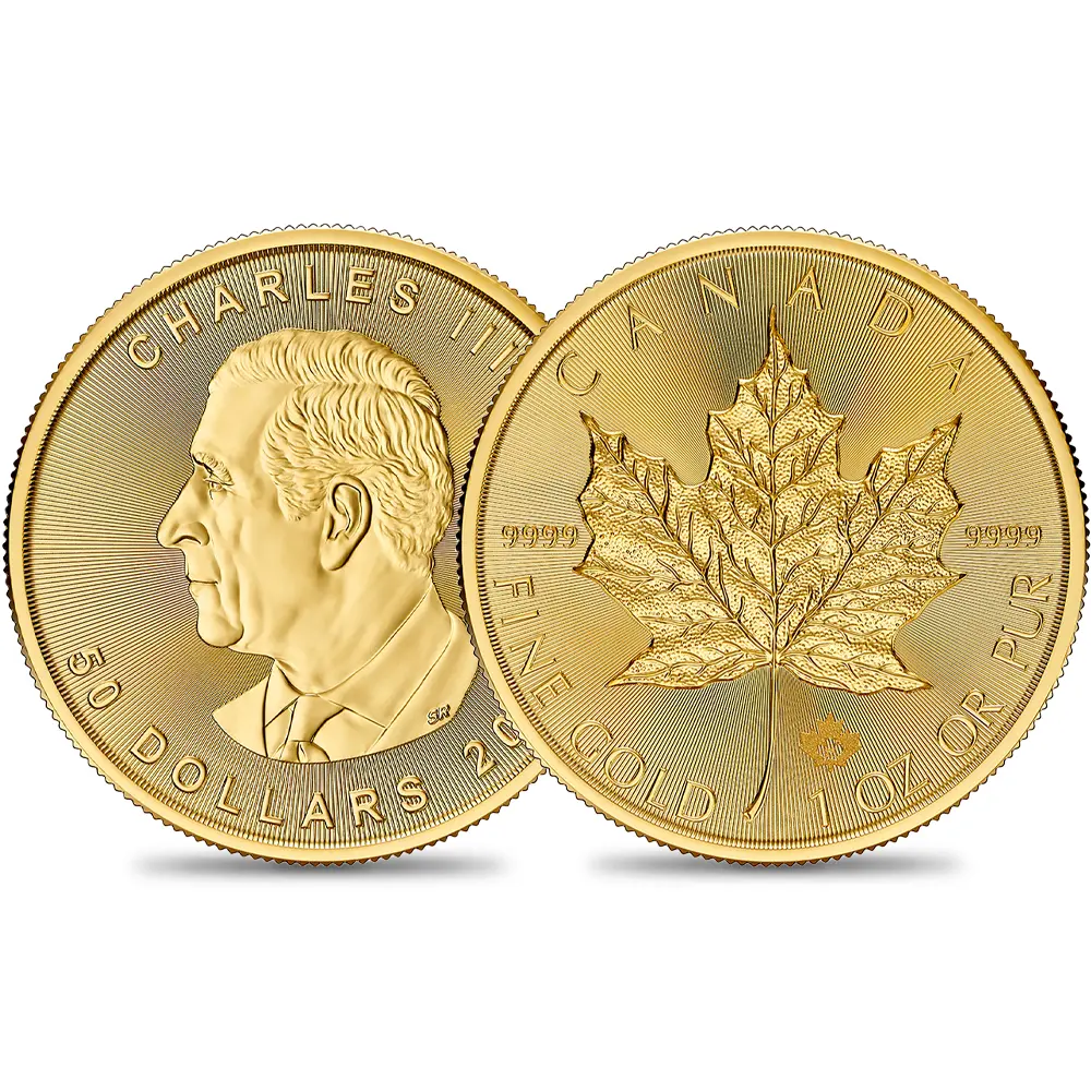 地金型2：6363 【R-TRUST様専用・500円割引後価格】 カナダ 2025 チャールズ3世 メイプルリーフ 50ドル 1オンス 地金型金貨 【1枚】 (コインケース付き)