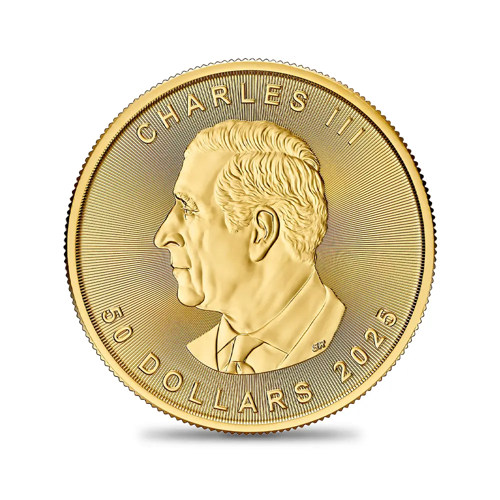 地金型4：6364 【R-TRUST様専用・2500円割引後価格】 カナダ 2025 チャールズ3世 メイプルリーフ 50ドル 1オンス 地金型金貨 【5枚】 (コインケース付き)