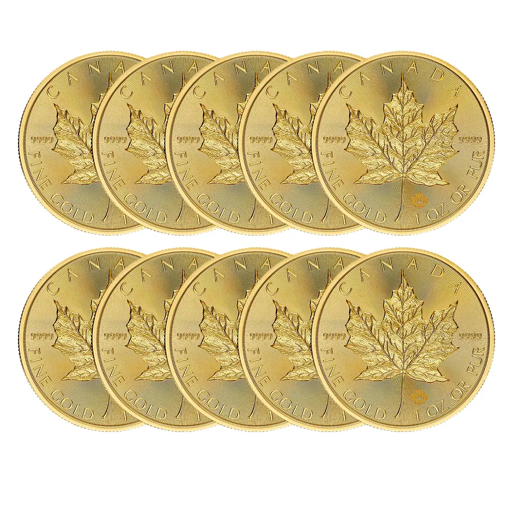 地金型2：6365 【R-TRUST様専用・5000円割引後価格】 カナダ 2025 チャールズ3世 メイプルリーフ 50ドル 1オンス 地金型金貨 【10枚】 (コインケース付き)