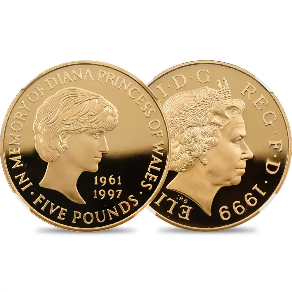モダンコイン1：2017 1999 エリザベス2世 ダイアナ妃追悼記念 5ポンド金貨 NGC PF69UC 特別付属品付き