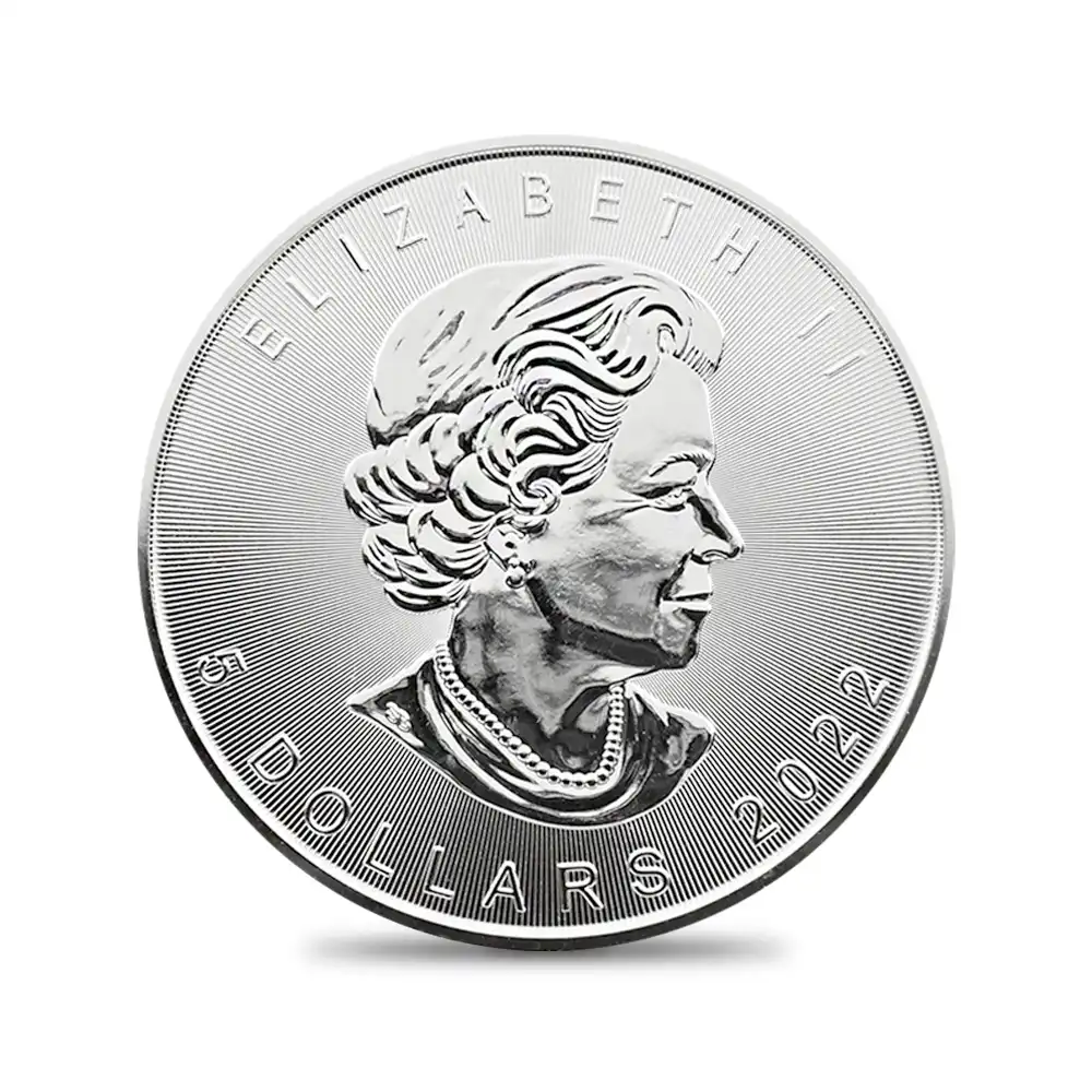 地金型3：2020 カナダ 2022 エリザベス２世 メイプルリーフ  5ドル1オンス 地金型銀貨　【5枚】