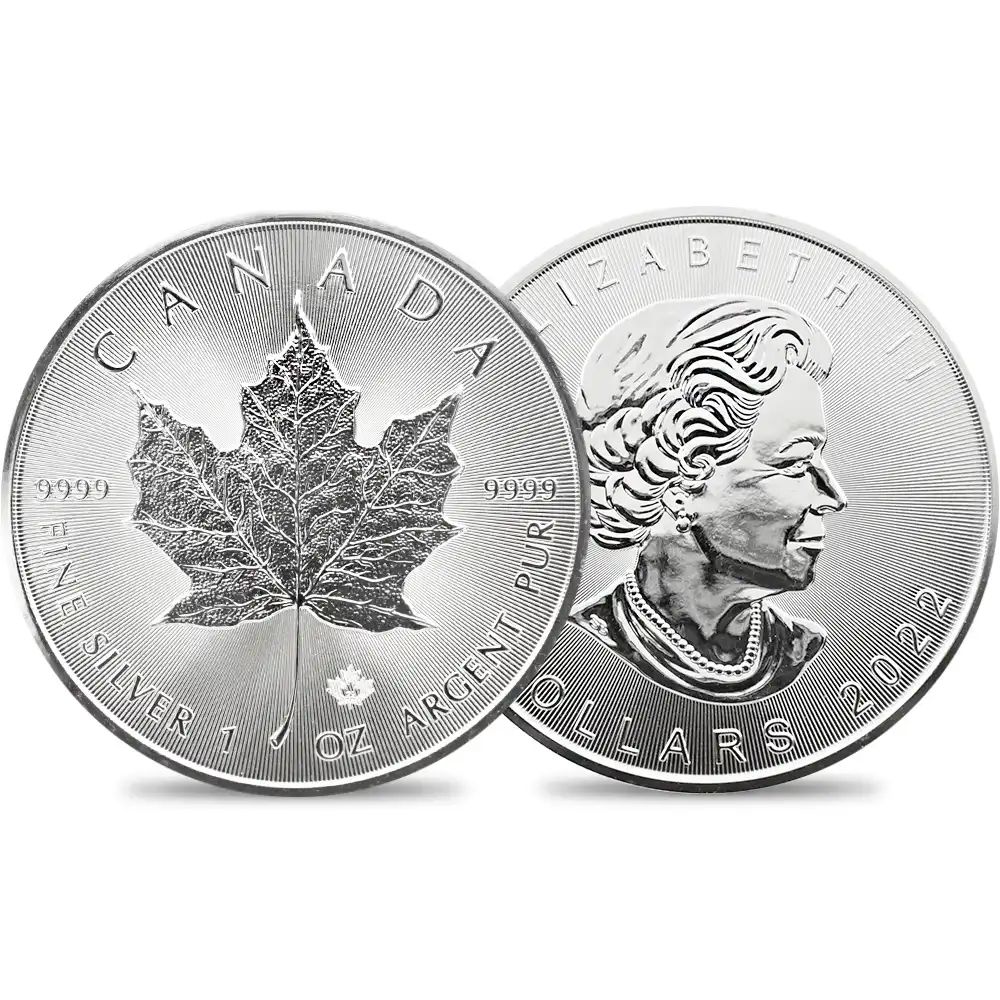 地金型s4：2020 カナダ 2022 エリザベス２世 メイプルリーフ  5ドル1オンス 地金型銀貨　【5枚】