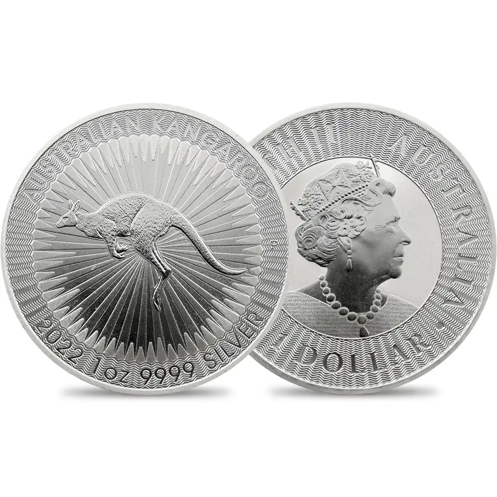 地金型2：2023 オーストラリア 2022 カンガルー 1ドル 1オンス 銀貨 【5枚】 (コインケース付き)