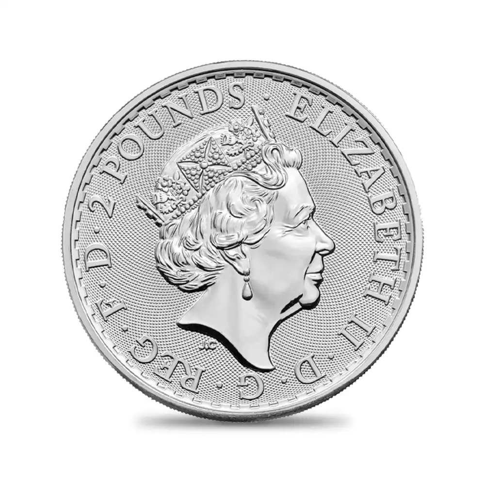 地金型3：2254 イギリス 2023 エリザベス2世 ブリタニア 2ポンド 1オンス 地金型銀貨 【5枚】 (コインケース付き)