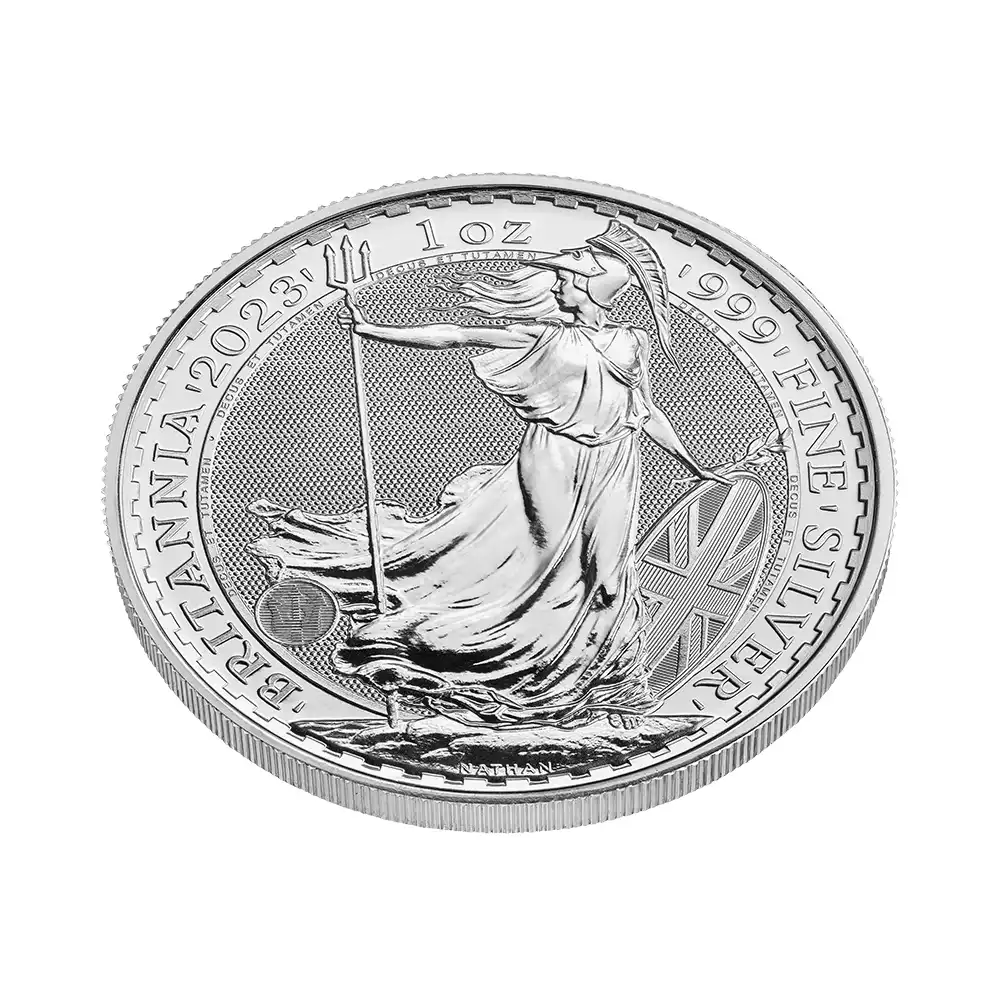 地金型5：2255 イギリス 2023 エリザベス2世 ブリタニア 2ポンド 1オンス 地金型銀貨 【25枚】 (コインチューブ付き)