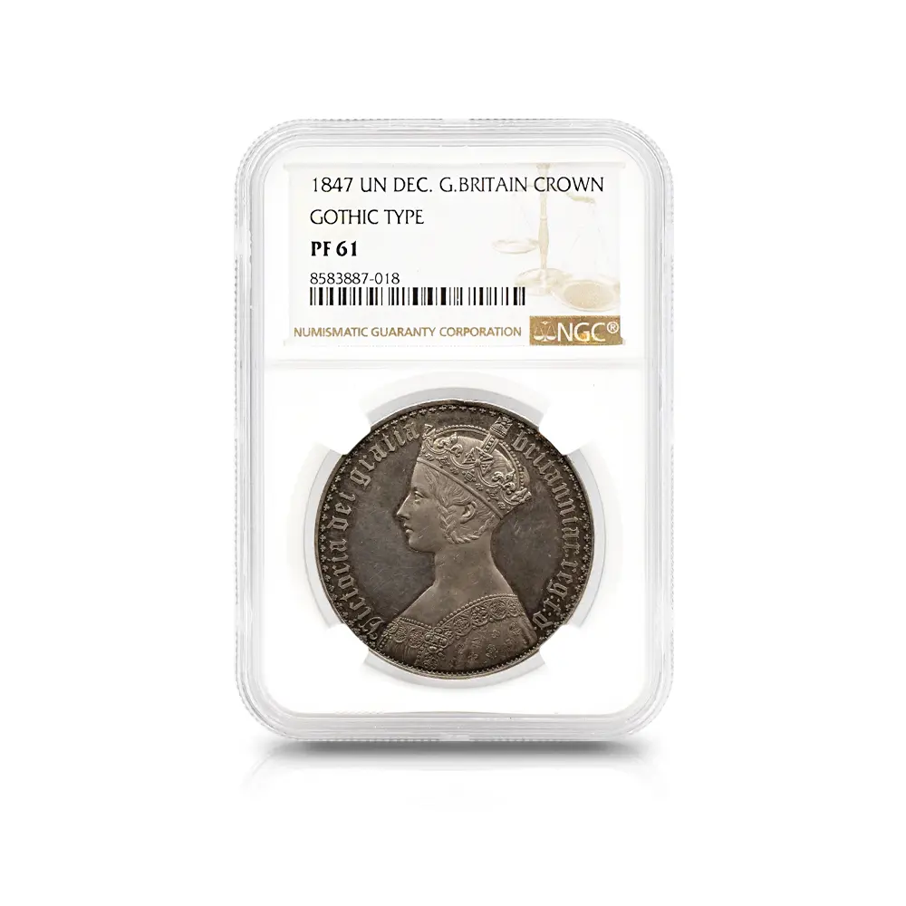 アンティークコイン4：6371 1847 ヴィクトリア女王 ゴチッククラウン銀貨 アンデシモエッジ NGC PF61