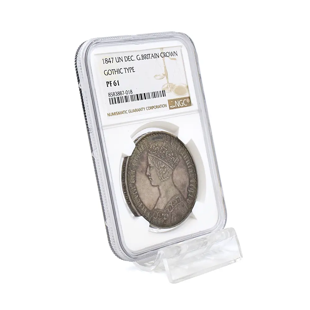 アンティークコイン6：6371 1847 ヴィクトリア女王 ゴチッククラウン銀貨 アンデシモエッジ NGC PF61