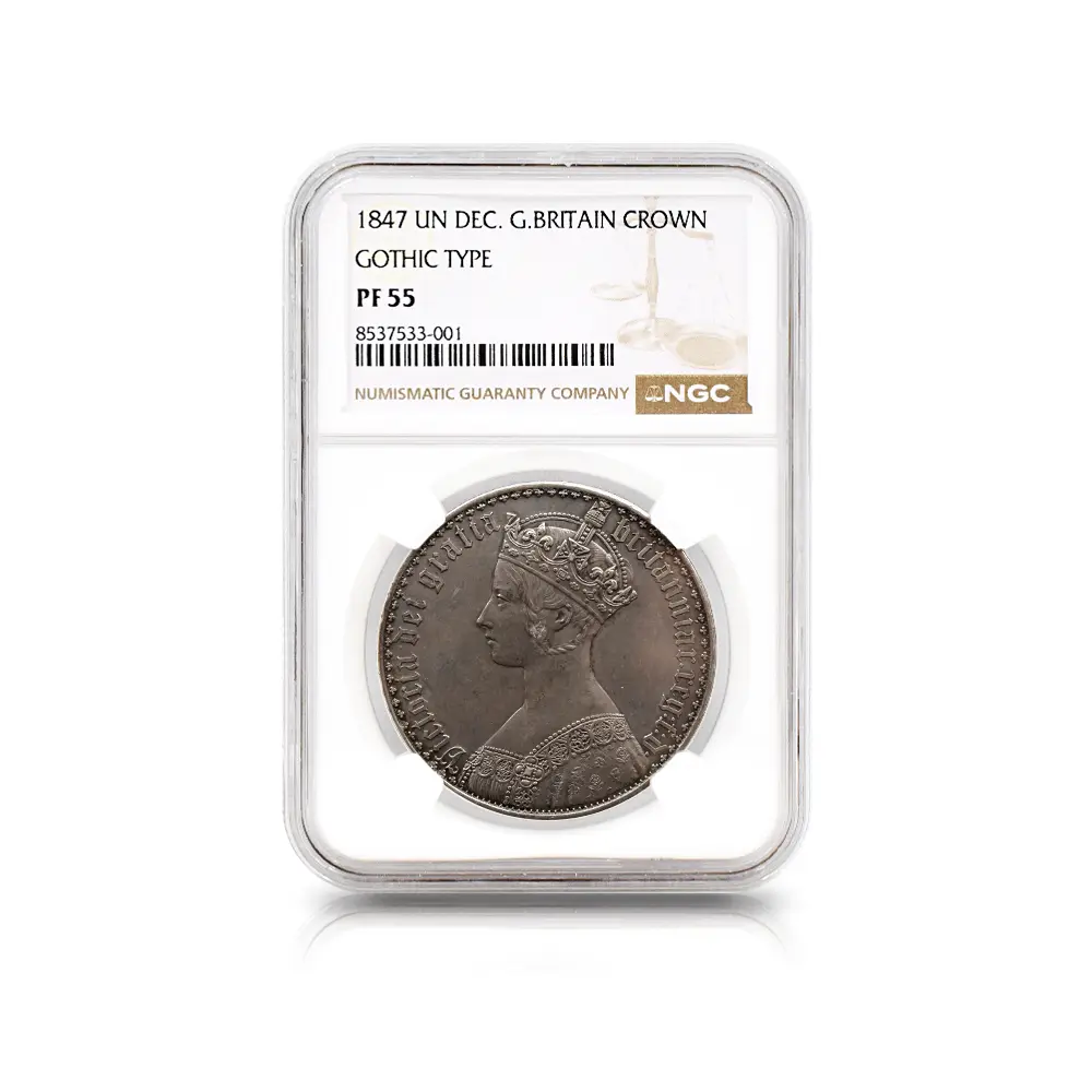 アンティークコイン4：6372 1847 ヴィクトリア女王 ゴチッククラウン銀貨 アンデシモエッジ NGC PF55
