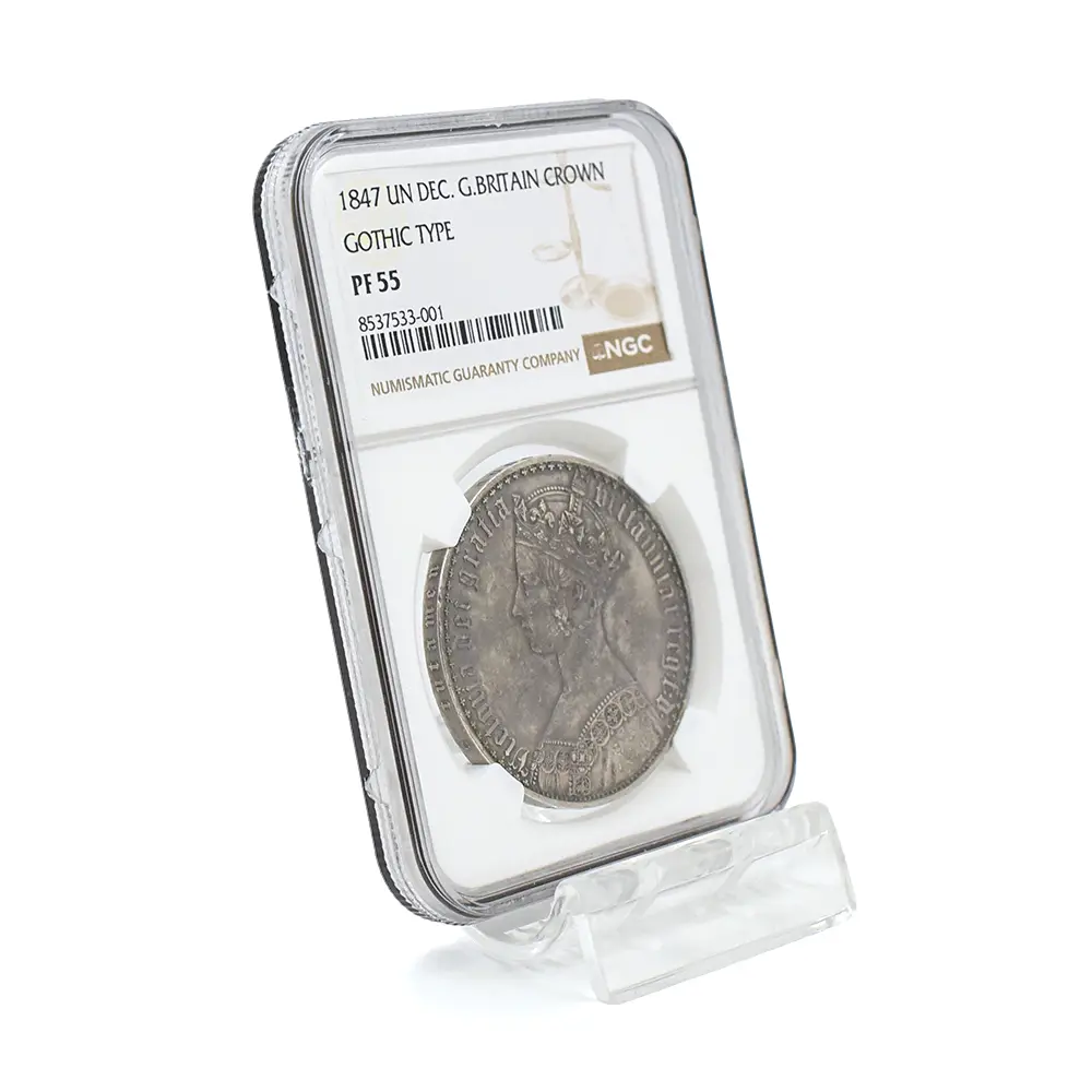 アンティークコイン6：6372 1847 ヴィクトリア女王 ゴチッククラウン銀貨 アンデシモエッジ NGC PF55