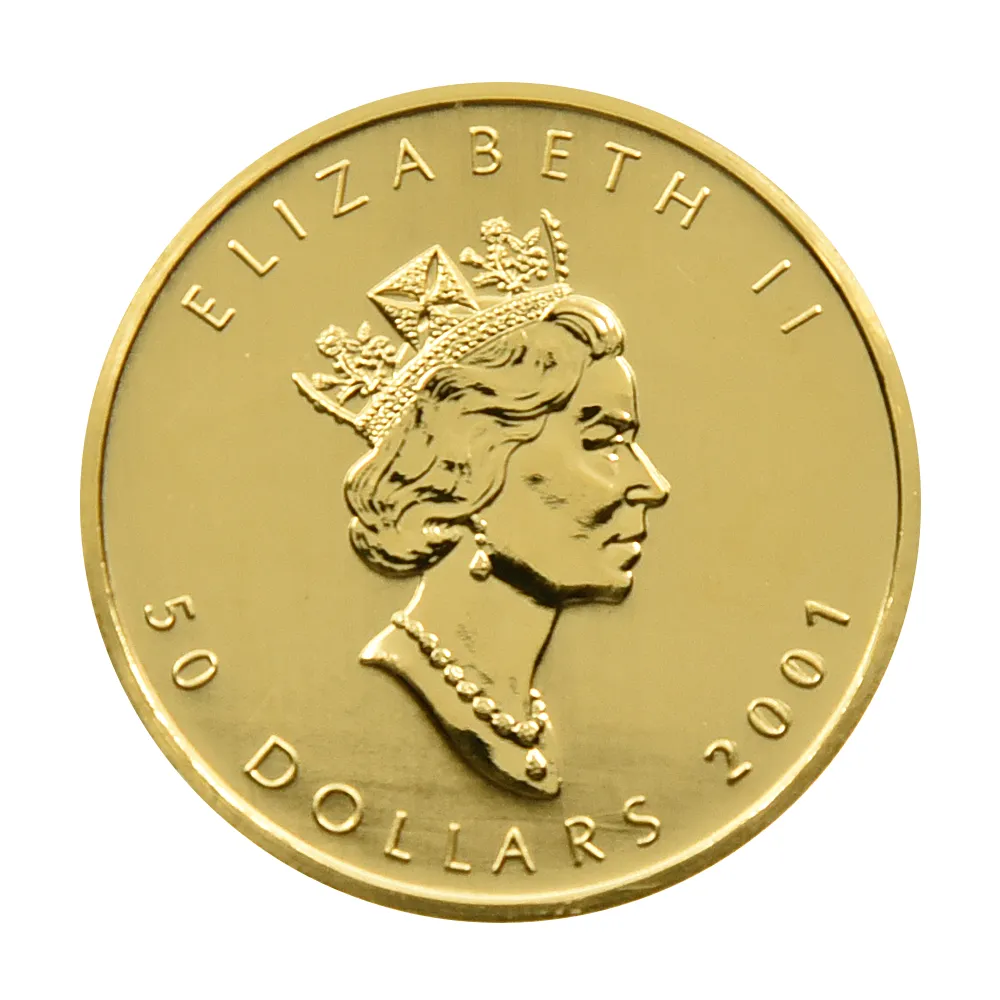 地金型3：3754 カナダ 2001 メイプルリーフ 50ドル 1オンス 金貨 【1枚】 (コインケース付き)