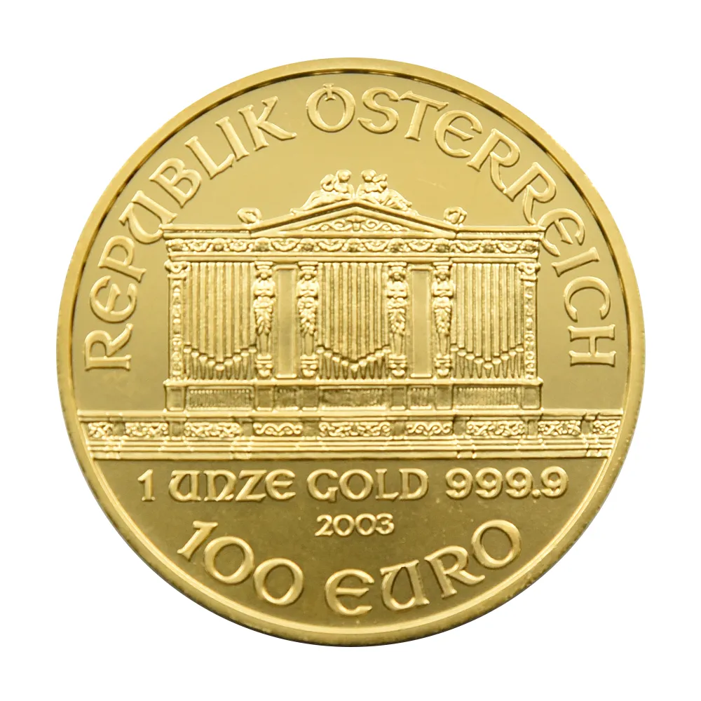 地金型3：3755 オーストリア 2003 ウィーンフィル 100ユーロ 1オンス 金貨 【1枚】 (コインケース付き)