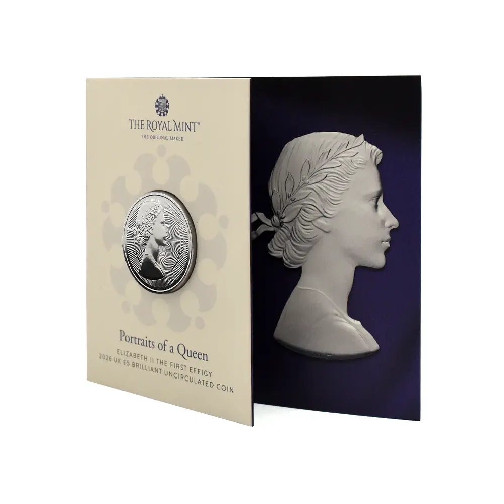 モダンコイン4:6204 2026 チャールズ3世 エリザベス2世のコイン肖像シリーズ 第一弾 ヤングヤングエリザベス 5ポンドBU白銅貨 未鑑定 パッケージ付き