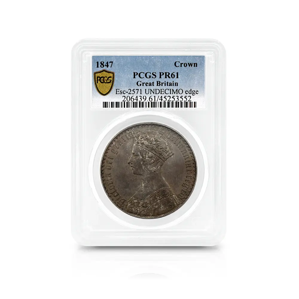 アンティークコイン4：6388 1847 ヴィクトリア女王 ゴチッククラウン銀貨 アンデシモエッジ PCGS PR61 Esc-2571