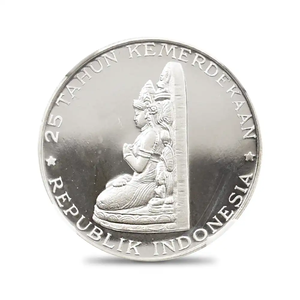 モダンコインs2：2109 インドネシア 1970 独立25周年記念 文殊菩薩像 250ルピア銀貨 NGC PF68UC