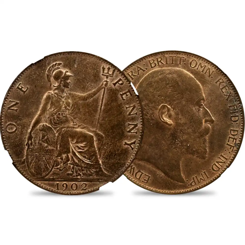アンティークコインs1：2114 1902 エドワード7世 ブリタニア 1ペニー銅貨 NGC MS64RB