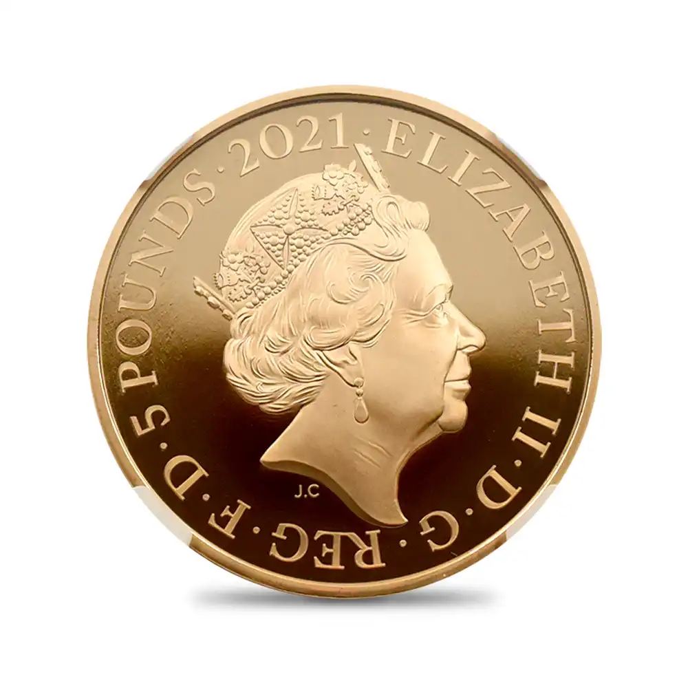 モダンコイン3：2150 2021 エリザベス2世 女王生誕95周年記念 5ポンド金貨 NGC PF70UC 箱付き
