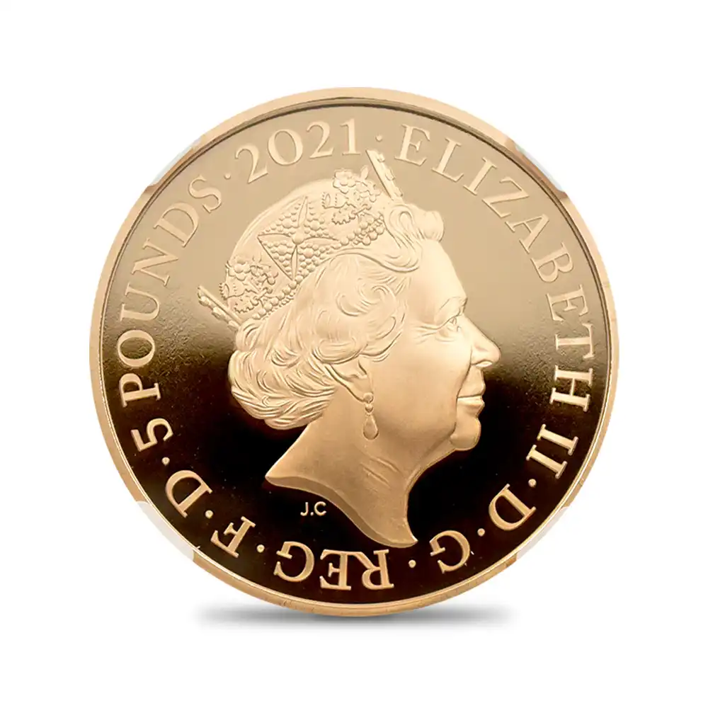 モダンコイン3：2153 2021 エリザベス2世 女王生誕95周年記念 5ポンド金貨 NGC PF70UC 箱付き