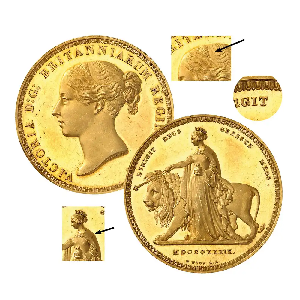 アンティークコインs6：2156 1839 ヴィクトリア女王 ウナ＆ライオン 5ポンド金貨 プレーンエッジ PCGS PR61CA WR-277【R6】