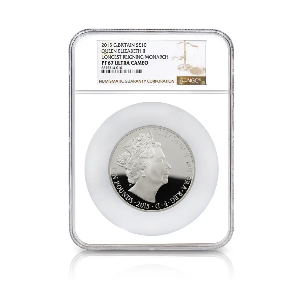 モダンコイン4：6386 2015 エリザベス2世 最長在位記念 10ポンド5オンス銀貨 NGC PF67UC