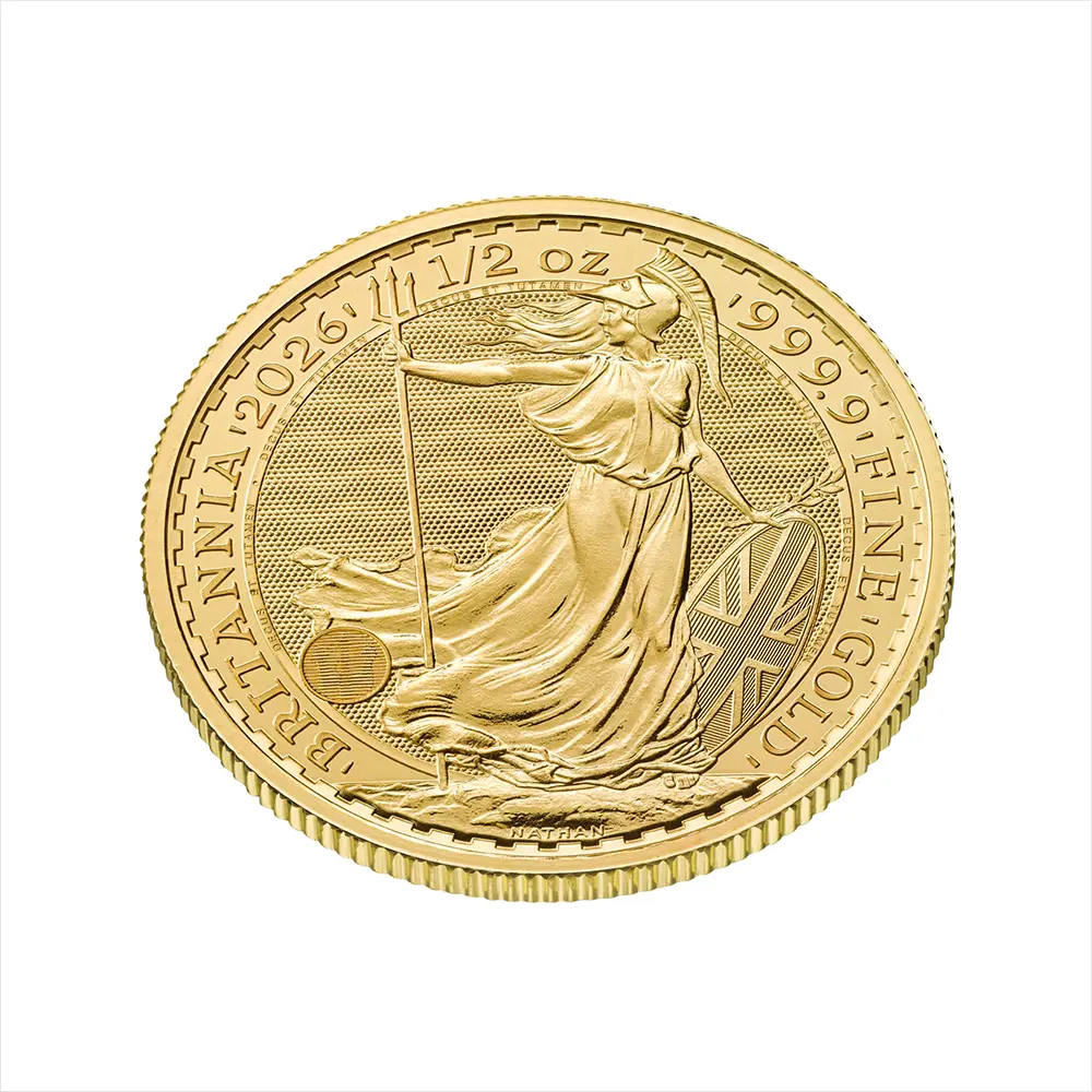 地金型4:6375 イギリス 2026 チャールズ3世 ブリタニア 50ポンド 1/2オンス 金貨 【1枚】 (コインケース付き)