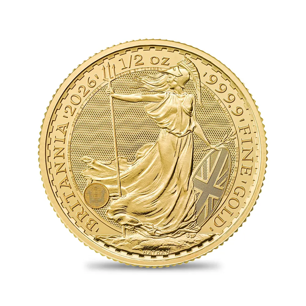 地金型2:6407 イギリス 2026 チャールズ3世 ブリタニア 50ポンド 1/2オンス 金貨 【5枚】 (コインケース付き)