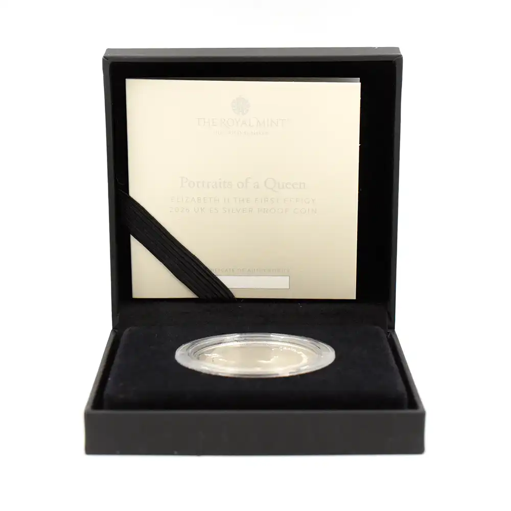 モダンコイン5:6201 2026 チャールズ3世 エリザベス2世のコイン肖像シリーズ 第一弾 ヤングヤングエリザベス 5ポンドプルーフ銀貨 未鑑定 箱付き